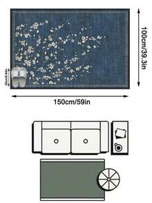 1PC Deep Blue & White Floral Vine Area Rug, New Chinese Vintage Style Faux Cashmere Rectangular Plum Blossom Pattern, Machine Washable Suitable For Living Room Bedroom Daily Home Decor, Aesthetic Home Decoration - Multicolor - View 12