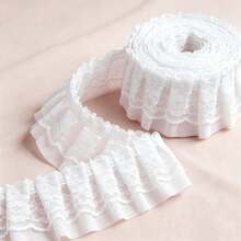 2Y/5Y/10Y Sewing Craft Ruffle White Lace Ribbon 5cm Wide, Double Layer Pleated Lace Trim For Clothing Edge, Skirt Hem, Home Decor, Pillowcase Embellishment - A - View 1