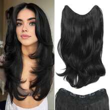 Atmospheric Layered Double C Curl Hair Extensions For Women, 1-Piece V-Shaped 5-Clip Seamless Hair Patch, Long Curly Hair Extensions - Black - View 13