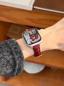 Cute Cat & Heart Pattern Watch Band, Unisex Daily Wear, Compatible With 38/40/41/42/44/45/49mm Ultra/SE/8/7/6/5/4/3/2/1 - Burgundy - View 3