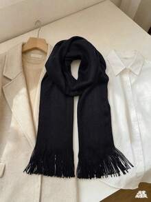 1pc Unisex Plaid Fringe Scarf, Suitable For Daily Use, Men Scarf Men Accessories - Black - View 2