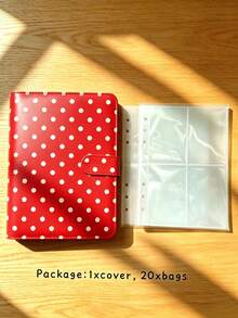 A5 Polka Dot Idol Photo Card Storage Album 4-Pocket Pages 6-Ring Cute Card Storage Book Photo Storage Album PU Leather Cover Collector Grade 2x3 Inch Photo Cards/Trading Cards Compatible (Pink/Black/White/Blue/Red) - Rectangle - View 16