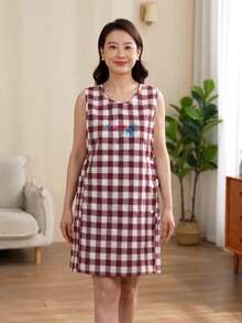 Sweet Plaid Embroidered Apron, Japanese Style Cute Vest Apron With Pockets And Buttons, Floral Art Studio Home Workwear, Kitchen Baking Floral Home, Side Buttons Adjustable - Multicolor - View 9