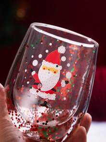 1pc Santa Claus Cartoon Double-Wall Insulated Glass Cup, Christmas Fun Gift, Suitable For Christmas Holiday Family Enthusiasts And Friends Gift - Multicolor - View 6