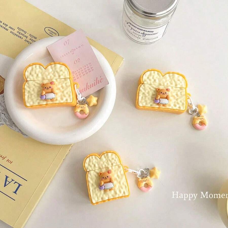 1pc Butter Bear Toast For AirPodsPro 1/2 Generation Bluetooth Headset Case AirPods3/4 Generation - Multicolor - View 1