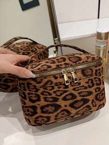Women's Canvas Leopard Print Handheld Makeup Bag & Toiletry Storage Bag, Large Capacity Portable, Suitable As Birthday Gift For Girls And Working Women - Multiple Styles and Colors - View 11