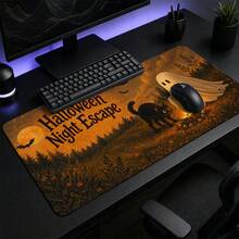 1pc Vintage Halloween Ghost Black Cat And Full Moon Print Extended Mouse Pad, Bat Forest Letter Graphic Keyboard Desk Mat, Spooky Desktop Decor - View 4