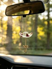 1pc Western Cowboy Hat Bow Pendant Car Interior Hanging Decoration, Car Decoration Accessory, Car Interior Ornament - A - View 4