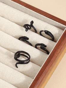 European & American Gothic Punk Hip Hop American Street Style Cool Snake Personalized Ring Set - Black - View 3