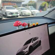 6pcs Cute Soft Rubber Mushroom Car Decor Ornaments For Dashboard, Rearview Mirror, Air Vent - 6pc Mushroom + Drink Cup + Orange - View 4