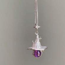 1pc Women's Personalized Star Witch Hat Rhinestone Clavicle Chain Elegant Exquisite Versatile Pendant Magic Hat Necklace - Necklace - View 1