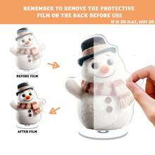 2D Flat, 1pc Flat Rotating Snowman Acrylic Desktop Ornament With Plush Hat, Scarf And Carrot Nose - Flat 2D Winter Character, Suitable For Christmas Tree, Shelf Or Office - A - View 5