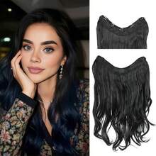 Atmospheric Layered Double C Curl Hair Extensions For Women, 1-Piece V-Shaped 5-Clip Seamless Hair Patch, Long Curly Hair Extensions - Black - View 15