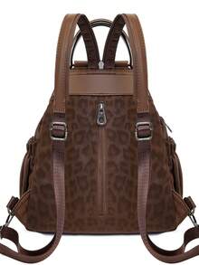 Light Luxury Leopard Print Backpack With Pleated Texture, Zipper Closure, Large Capacity, Commuter Casual Women's Bag - Multicolor - View 10