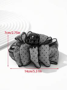 1pc Women's Mesh Satin Double Layer Polka Dot Leopard Print Elegant Bow Hair Claw Hair Accessory, Versatile For Daily/Date/Commute - Multicolor - View 2