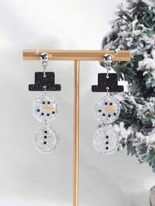 Christmas Glitter Snowman Acrylic Earrings, Cute Holiday Atmosphere Long Pendant Earrings - Multicolor - View 6