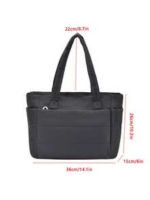 Tote Bag With Quilted Padded Body, Double Wide Strap Design, Side External Pockets For Convenient Storage Of Small Items. Ample Capacity To Hold Books, Laptop And Other Personal Belongings, Minimalist Lightweight Style Suitable For Daily Outings, Easily Elevating Your Overall Outfit Style. - Black - View 7
