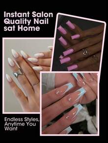 576pcs/Box Short-Medium Almond Shape False Nails, 16 Sizes, Semi-Matte/Glossy Full Coverage Pre-Buffed Soft Gel Nail Tips, Suitable For Home DIY And Nail Salon Use - Clear - View 2