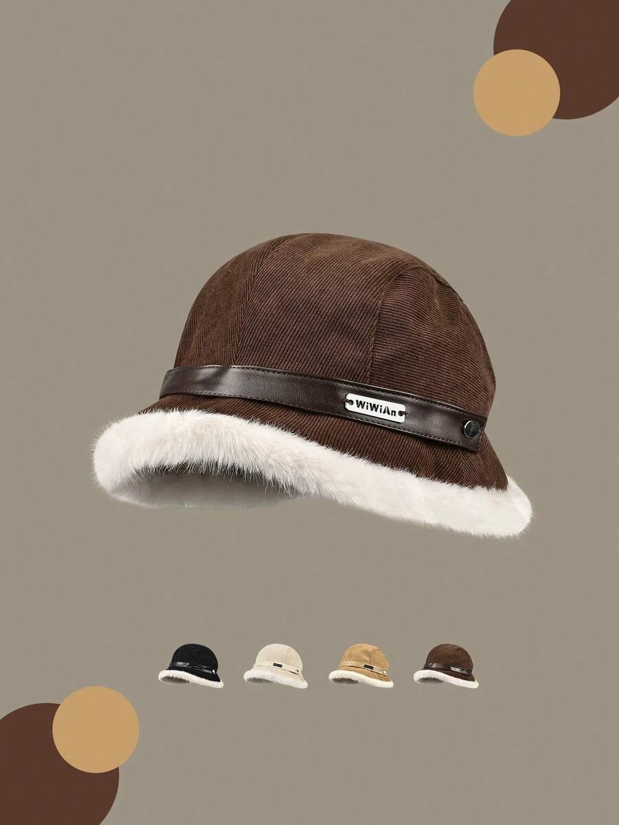 Solid Color Fluffy Bucket Hat, Thickened Warm Winter Hat For Women And Men, Wide Brim, Face-Slimming, Versatile, - Multicolor - View 1