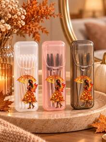 "HELLO FALL" Theme Portable Cotton Swab Storage Box, Toothpick And Floss Storage Box (Box Only) - Leak-Proof Travel Storage Box With Transparent Lid Design, Compact And Portable Oral Care Container, Suitable For Storing Toothpicks And Floss, Portable Storage, Compact Box, Ideal For Travel, Office, Outdoor And Home Use, Home Storage, Travel Accessories, Holiday Gift, Autumn Thanksgiving - Multicolor - View 3