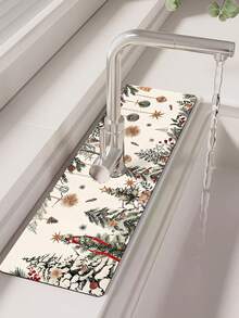 1pc Sink Faucet Absorbent Mat, Christmas Cedar Pattern, Drainage Mat, Suitable For Kitchen, Bathroom Sink, Countertop, Drainage Mat, Diatomaceous Earth Material, Trimmable, Quick Dry Mat - Multicolor - View 5