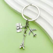 1pc Cross-Border Paris Eiffel Tower Airplane Camera Pendant Creative Alloy Keychain Travel Key Ring Accessory - Multicolor - View 6