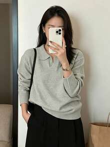 YCYC Korean Style Slouchy Soft Knit Round Neck Pullover Sweater Tops For Women - Grey - View 5