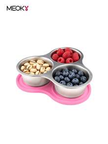 Meoky Wadah Snack Stainless Steel dengan Tutup Silikon, Kotak Penyimpanan Makanan Logam 3 Kompartemen, Kotak Persiapan Makanan, untuk Rumah, Kantor, Perjalanan, dan Piknik - Merah muda mawar - View 2