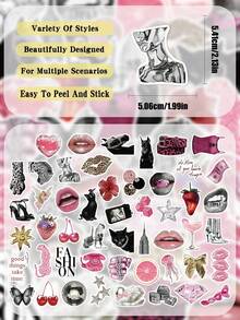 50pcs Pink Punk Stickers For Skateboard, Guitar, Laptop, Scrapbook, Storage Box, Room & Desk Decor DIY Graffiti Stickers - A - View 2
