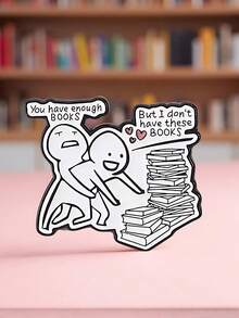 1pc Funny Book Lover Alloy Oil-Drip Dialogue Letter Book Cartoon Character Brooch For Men Backpack Jacket Decoration - Multicolor - View 7
