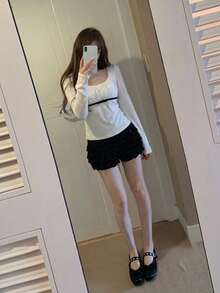 Women's Contrast Lace Bow Knitted Sweater, Autumn/Winter Inner Layer Top - White - View 9