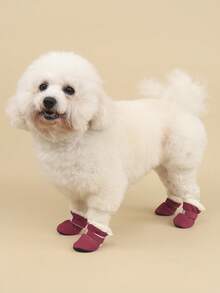 4 buah Sepatu Anak Anjing Poliester Warna Pink, Ukuran Dapat Disesuaikan, Lapisan Bulu Lembut dan Hangat, Sepatu Bot Luar Ruangan yang Andal, Cocok untuk Teddy dan Ras Anjing Kecil Lainnya, Tidak Cocok untuk Ras Anjing Besar - Berwarna merah muda - View 3