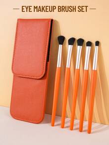 SEPROFE 5Pcs Eye Makeup Brush Set, Ultra Soft Synthetic Fiber Eyeshadow Brushes, Nose Contour Brush, Premium Wooden Handles With Storage Pouch, Ideal For Daily Eyeshadow Concealer And Eye Detail Makeup Application - Burnt Orange - View 2