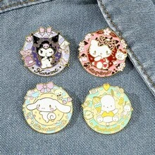 4PCS/Set Sanrio Hello Kitty Brooch - Pink And Black Glitter Floral Design, High-Quality Collectible Accessory, Jacket Bag Decoration, Fan Gift, Cartoon Style, Shiny Effect, Cute Shape, A Must-Have For Anime Fans - Brooch - View 1