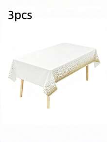 3pcs White Tablecloth, Gold Polka Dot Disposable Tablecloth, Plastic Tablecloth, White Tablecloth, Plastic Dining Table Set, Gold Tablecloth, Party Decoration - Multi-color - View 10