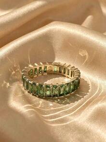 SWAROVSKI 5648909 Matrix Green Rectangular Crystal Full Circle Ring, Stackable Women's Jewelry, Birthday Gift For Girlfriend - Gold + Green - View 6