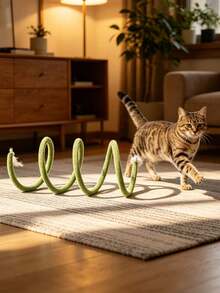 Flexible Cat Tunnel Toy With Feather Bell, Foldable Plush Cat Play Ring Tube, Interactive Kitten Chase Game Toy, Soft Indoor Pet Tunnel For Cats, Detachable Cat Teaser Wand, Stress Relief Cat Entertainment Toy, Home Pet Supplies - View 5