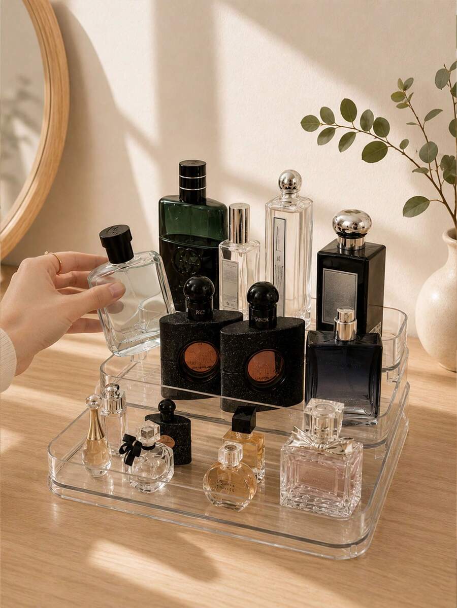 1 buah Rak Display Bertingkat Akrilik, Rak Display Trapesium 3 Tingkat, Rak Penyimpanan & Display Rumah untuk Perhiasan, Kosmetik, Rak Display Penyimpanan Multi-Lapisan Transparan, Rak Kue, Rak Parfum - MultiWarna - View 1