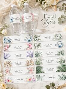 10/20/30pcs Customized Wedding Water Bottle Labels, Personalized Name And Date, Floral Bottle Stickers, Multiple Designs Available, Wedding Reception Supplies, Engagement Party Decor - Multicolor - View 4