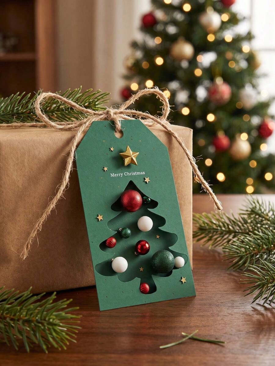 36pcs Christmas Pine Tree & Gold Star Gift Tags - Holiday Hang Tags, Suitable For Packaging And Gift Box Decoration, Rustic Style Gift Wrapping | Artistic Gift Tags | Natural Jute Rope Tags - Multiple Styles - View 1