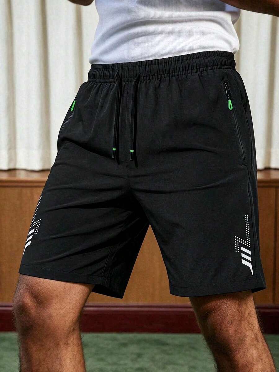 男士純色抽繩口袋運動短褲,輕量舒適,適合夏季運動與休閒穿著,黑色 - 黑色 - 查看 1