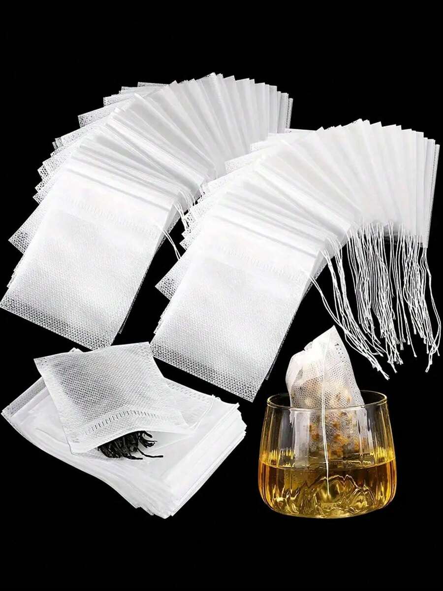 100/200 Pcs Tea Filter Bags, Drawstring Empty Tea Infuser, Disposable Tea Infuser, With Drawstring Empty Tea Bags, Suitable For Loose Leaf Tea, Spices, Coffee, Teaware, Kitchen Utensils - White - View 1