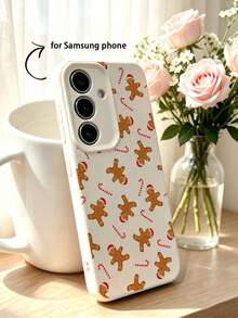 White Leather Texture Case With Gingerbread Man And Candy Cane Pattern, Cute Christmas Design, Ideal Winter Gift Choice - Multicolor - View 5