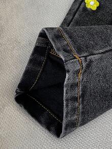 Celana Jeans Denim Washed Motif Bunga Bordir Musim Semi/Gugur untuk Anak Perempuan, Celana Panjang Kasual Elegan Longgar dengan Pinggang Elastis - MultiWarna - View 6