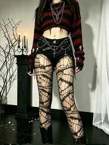 Women's Punk Asymmetrical Spiderweb Tights, Available In 3 Colors, Perfect For Halloween Parties, Y2K Punk Street Style, And Gothic Everyday Looks - Multicolor - View 13