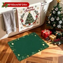 1pc Green Christmas Diatomaceous Earth Absorbent Mat, Washing Machine Pattern Top Cover Pad, Non-Slip Rubber Bottom, Quick-Dry Drainage Mat, Multi-Purpose Protective Pad For Washing Machine, Dryer, Refrigerator, Coffee Station, Modern Kitchen And Laundry Room Home Decor - Green - View 6