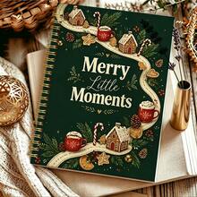 DANPERJI 1pc 14*21cm Merry Little Moments Wirebound Notebook, Dark Green Cover Gingerbread House & Hot Cocoa Print Journal, Cozy Xmas Season Writing Notepad - Multicolor - View 5