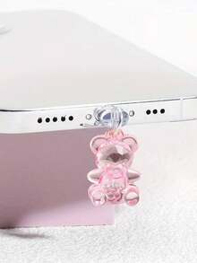 2pcs Transparent Bear Phone Charging Port Dust Plug Charm, Cute Mini Bear Pendant, Purple, Clear Or Pink Phone Accessory For Girls And Women - Multicolor - View 7