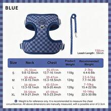 Spring New Plaid Pattern Dog Harness And Leash Set, Made Of Soft Breathable Mesh Fabric, Back Equipped With Round Ring For Increased Stability, Anti-Friction Design, Adjustable Size, Suitable For Small Dogs - Fashionable And Comfortable, Ideal For Daily Walking And Training. Matching Leash Has Waste Bag Holder. - Navy Blue - View 3