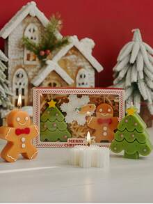 3pcs/Set Christmas Tree, Gingerbread Man, Snowflake Scented Candles, Gingerbread Man Christmas Gift, Smokeless Candles, Suitable For Holiday, Celebration, Party Decoration, Valentine's Day Decoration Candles, Home Decor Candles, Living Room Decor Candles, Outdoor Use, Atmosphere Creating Candles - 3pcs - View 1